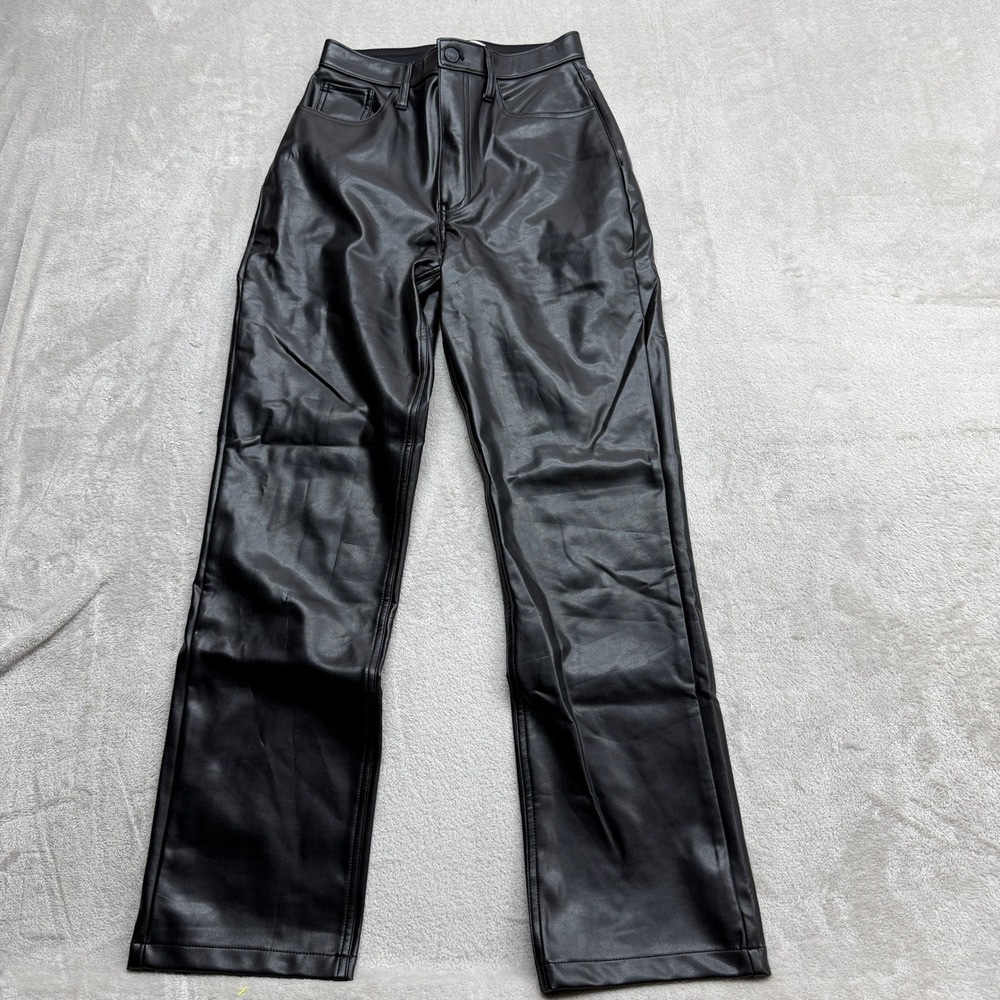 Abercrombie Black Faux Leather 90s Straight Ultra Hi Pants Womens 25/0 Edgy Chic